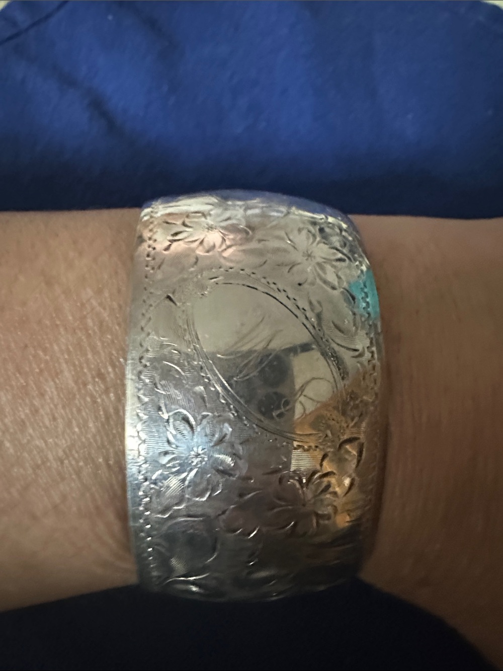 Engraved Floral Wide Silver Bracelet Sterling silver
